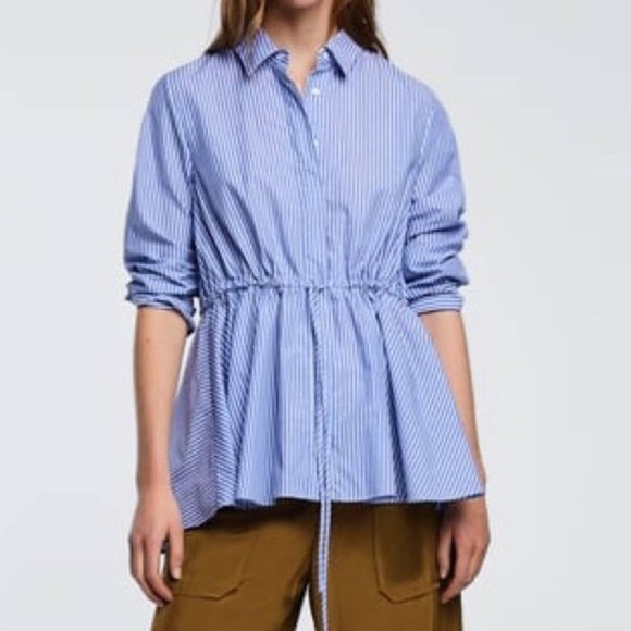 Zara Tops - SOLD ZARA WOMAN Pinstripe Button Down Top Size M